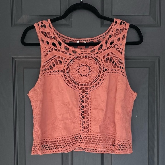 Cotton Boho Sleeveless Blouse Crochet Lace Tank Top Terra Cotta L - Picture 2 of 6